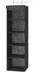 Whitmor 5 Section Closet Organizer - Hanging Shelves with Sturdy Metal Frame, Black