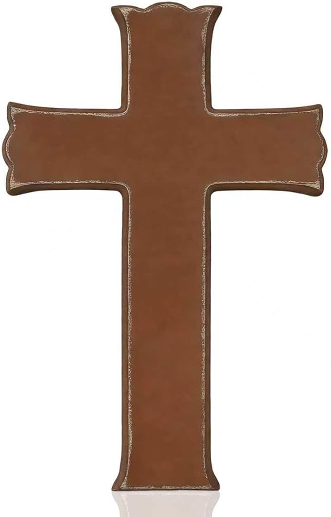 Bltgh Brown Wooden Cross Wall Decor, Religious Cross Gifts With Hook on Hanging Wall Or Table, Confirmation Cross Gift, Baptism Gifts, Rustic Home Church Room Crosses Décor, 10x6.5 IN