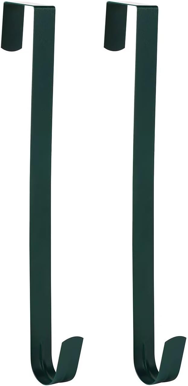Wreath Hanger for Front Door, Slim Over The Door Hook, Easy to Use and Reusable Holiday Wreath Holder for Christmas, Thanksgiving, Halloween and Daily Décor (12" Green, 2)