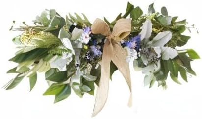 Artificial Eucalyptus Swag with Daisy Flower 25.6in Greenery Swag with Bow and Flocking Leaves Berries Farmhouse Decorative Swag for Home Wedding Wall Door Decor