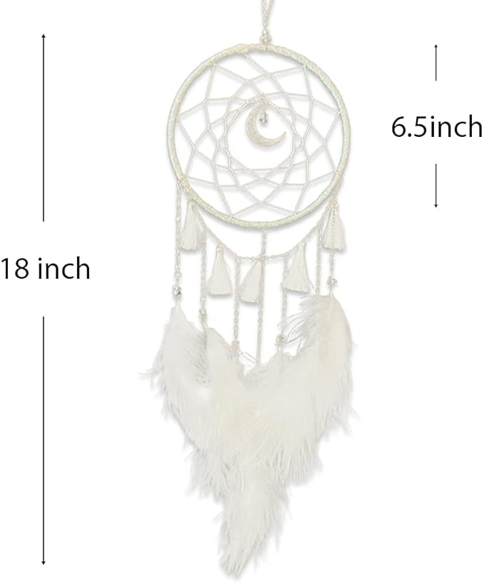 White Dream Catchers Handmade Feather Native Circular Net for Boys Girls Bedroom Wall Hanging Nursery Bedroom Decoration Blessing Gift