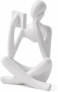 White Bookshelf Decor Thinker Statue, Abstract Reading Figurine Style B, Resin Decorative Bookend for Coffee Table, Shelf, Home Office, Library