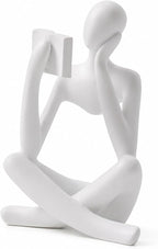 White Bookshelf Decor Thinker Statue, Abstract Reading Figurine Style B, Resin Decorative Bookend for Coffee Table, Shelf, Home Office, Library