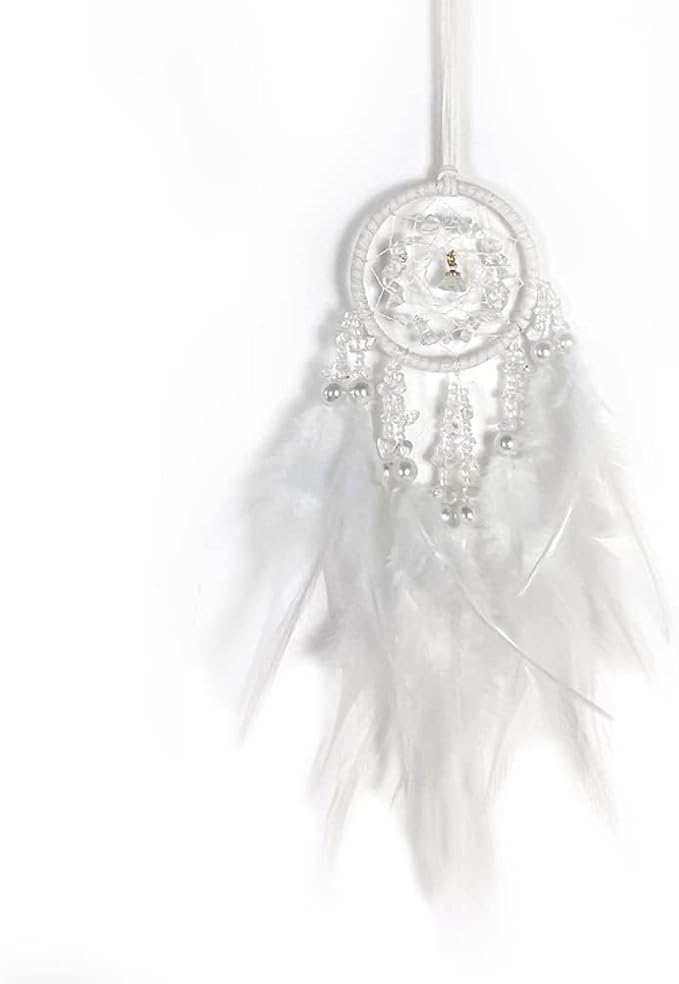 Car Dream Catcher for Rearview Mirror Accessories, Small White Dream Catchers for Car Hanging Ornament for Room Decoration Pendant