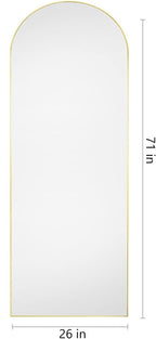 Dewfig 71"X26" Arched Full Length Mirror, Free Standing Leaning or Wall-Mounted Mirror, Aluminum Frame Modern Mirrors for Living Room, Bedroom, Cloakroom, Gold