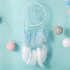 Blue Butterflies Dream Catcher Handmade Colorful Feather Dream Catchers Wall Decoration for Girls Kids ，Beautiful Wall Art. Great Decoration for Bedroom,Baby Tent,Sitting Room,Balcony,Party.