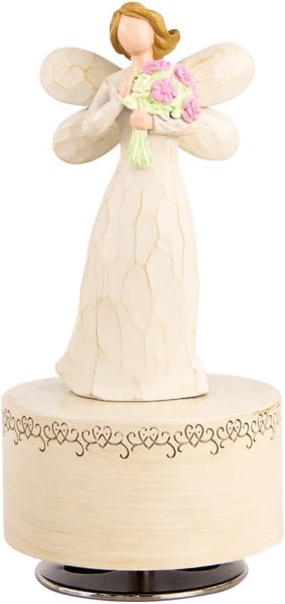 Angel with Flowers Resin Music Box, Hand-Wind Rotating Angel Figurines Musical Gift for Women, Mothers, Daughters - Perfect for Christmas, Birthday, Mother's Day & Anniversaries
