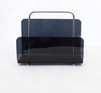 Magazine Holder, Brown Clear Acrylic with Stainless Steel Handle, Tabletop Display Stand (Black Transparent)