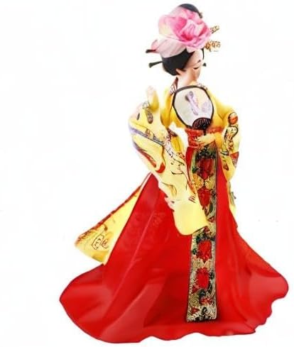 12 Inch Chinese Traditional Handicraft Silk Figurine Collectible Chinese Ancient Character Ornaments for Home Decoration(Yellow)