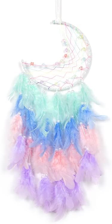 Moon Dreamcathers, Handmade Crescent Design Dream Catchers for Room Wall Decor, Feather Hanging Boho Ornament for Home Decoration Festival Gift