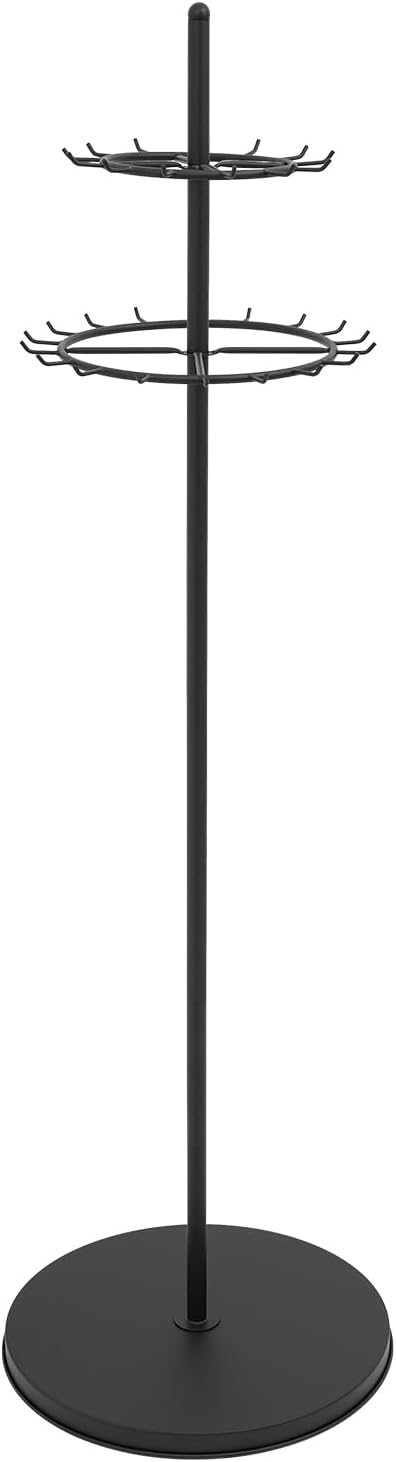 Floor Standing Belt Display, 66 Inch Tie Rack Belt Display Shelf with 31 Hooks, Adjustable Feet Belt Display Stand for Clothing Stores, Retail Stores (Black)