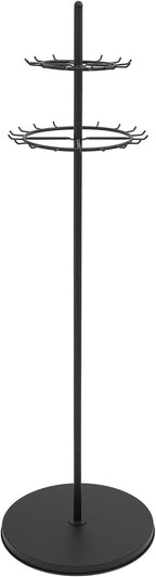 Floor Standing Belt Display, 66 Inch Tie Rack Belt Display Shelf with 31 Hooks, Adjustable Feet Belt Display Stand for Clothing Stores, Retail Stores (Black)