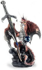 Ain't it Nice Dragon Statue with Medieval Dragon Sword and Crystal Ball Collectible Dragon Figurine Fantasy Medieval Dragon Décor, Red 4(L) 2(W) 7(H) inches