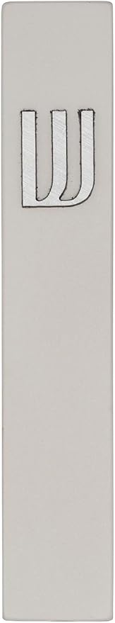 A&S Mezuzot Modern Concrete Mezuzah Case with Scroll, Easy Peel and Stick Mezuza (Grey+ Silver Shin, 7 Inches)