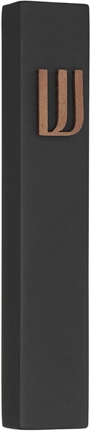 A&S Mezuzot Modern Concrete Mezuzah Case with Scroll, Easy Peel and Stick Mezuza (Black+ Wood Shin, 11 Inches)