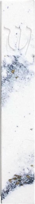 A&S Mezuzot Quartz Mezuzah Case with Engraved Shin Design Easy Peel and Stick Judaica Door Mezuza (White/Blue Veins, 7 Inches)