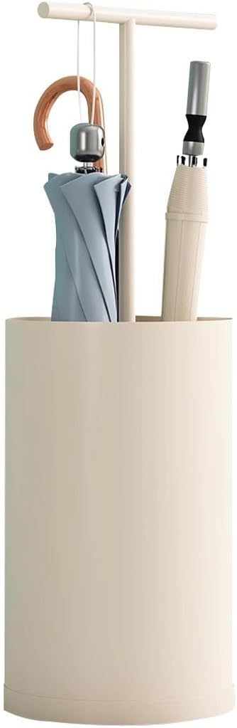 Compact Umbrella Stand for Home, Modern Design Umbrella Holder with Handle, Stylish Indoor Umbrella Storage Bucket - Beige Color, Space-Saving Umbrella Organizer