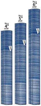 Aluminum Mezuzah Case with 3D Painted Shin Design Easy Peel and Stick Judaica Door Mezuza for Parchment Scroll (Blue/White, 7 Inches)