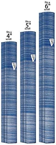 Aluminum Mezuzah Case with 3D Painted Shin Design Easy Peel and Stick Judaica Door Mezuza for Parchment Scroll (Blue/White, 7 Inches)