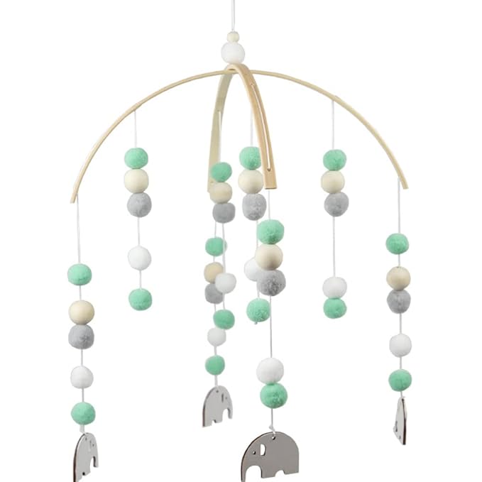 WAYUTO Neutral Handmade Felt Ball Ceiling Mobile - Green Elephant