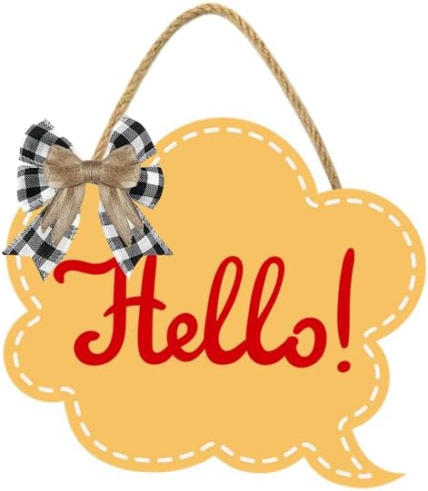 Hello Sign for Front Door 12'' Bubble Shape Wood Sign Hanging Decor Outdoor sign for Farmhouse porch Wall Pediments Decorations