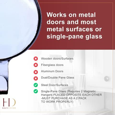 Haute Decor Attract Magnetic Wreath Hanger (Silver) - Set of 2 Magnets - for 2 Metal Doors/Surfaces or 1 Single-Pane Glass Door/Window - Holds up to 10 lbs.