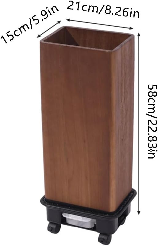 zktoermn Square Umbrella Stand Rack with Wheels, Wooden Umbrella Organizer Bin, Retro Indoor Umbrella Holder for Entryway, Office, Home(Brown,21x15x58cm)