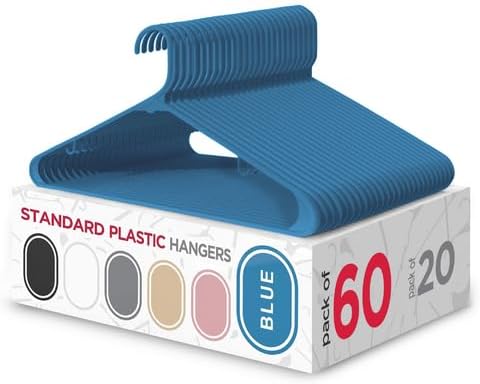 Sharpty Plastic Hangers Clothes Hangers for Clothing, Closet, Coats & Shirts - Durable & Space Saving - for Everyday Standard Use, Room Essentials & Basics - 60 Pack - Blue