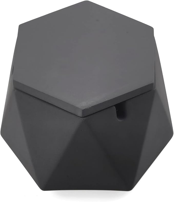 FREELOVE Concrete Ashtray with Lid & Stainless Steel Ashtrays for Cigarettes, Cement Ash Tray Smoking Holder Indoor Smokeless Outdoor Windproof Patio Home Office Cool Decor(Dark Grey, Large)