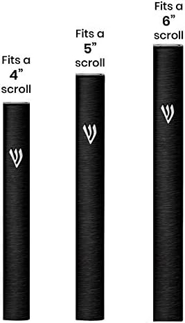 A&S Mezuzot Aluminum Mezuzah Case with 3D Painted Shin Design Easy Peel and Stick Judaica Door Mezuza for Parchment Scroll (Black, 5 Inches)