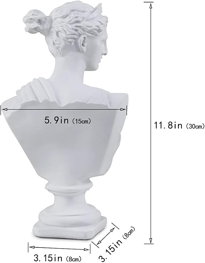 11.8 Inch Classic Greek White Athena Woman Bust Statue, Large Resin Roman Goddess Anna Sculpture for Home Décor