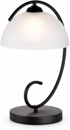 Modern Bedside Table Lamp with Frosted Glass Dome Shade, Sand Black Metal Base, E26 Socket, Plug-in with On/Off Switch for Bedroom, Living Room – No Bulb Included