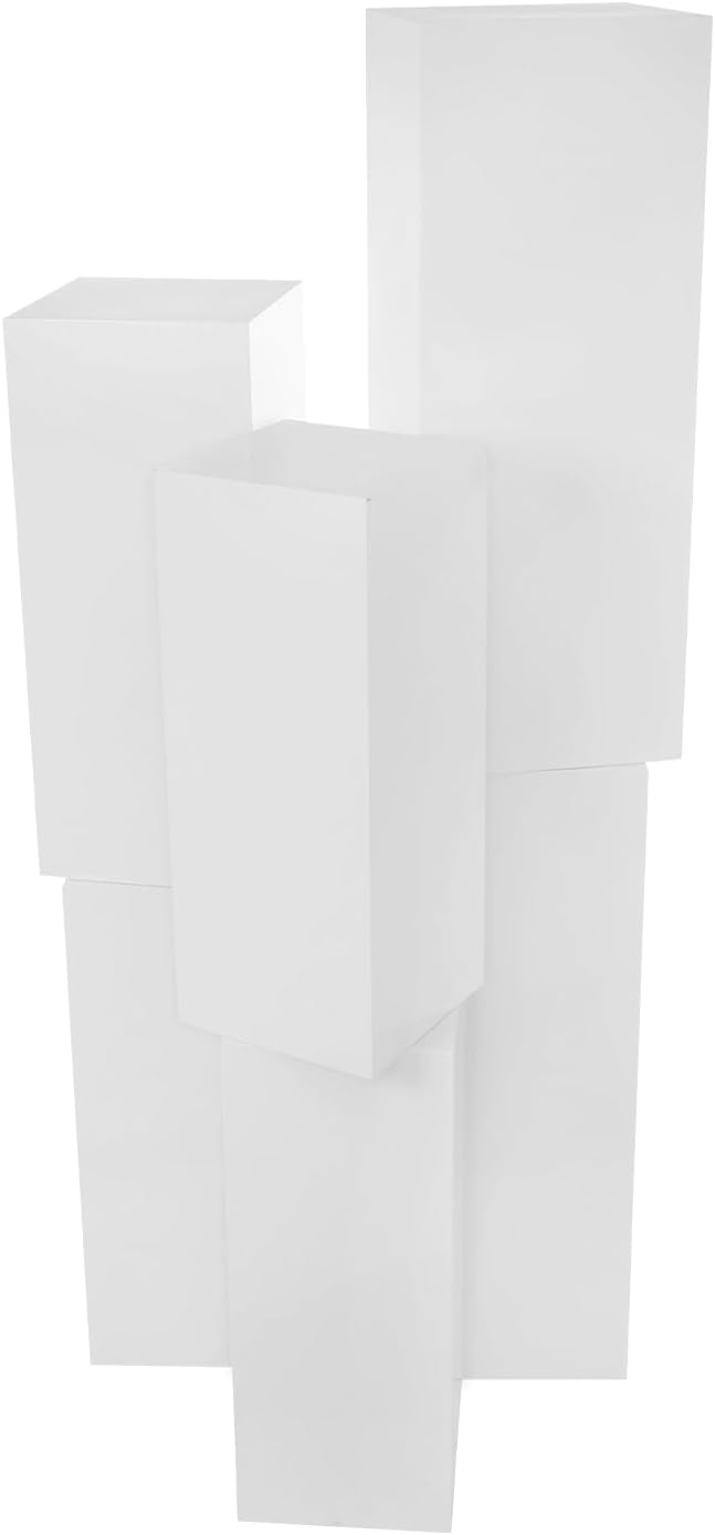 6 PCS Display Pedestal Stand, Metal Display Pedestal Stands Decoration Cube Sculpture Displays Column Square Displays Stands Pillars for Wedding Party Baby Shower Birthday (White, 6PCS)
