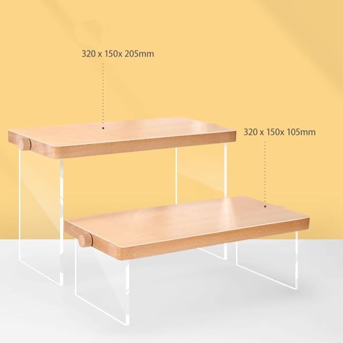 Wood Display Risers, Organizer Stand, Riser Stand for Figures, Cupcake, Perfume and More (Acrylic L 32*15*20.5cm/12.60*5.91*8.07inches)