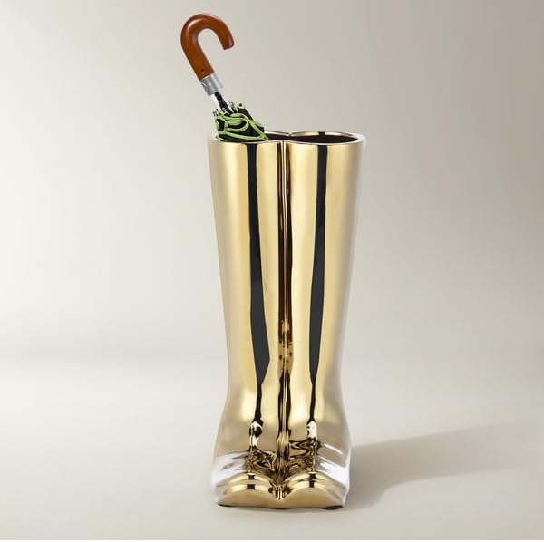 Z Gallerie Boot Umbrella Stand, Gold Metallic Dual-Boot Silhouette Ceramic Floor Umbrella Holder for Entryway Decor