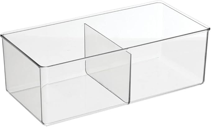 mDesign Storage Box with 2 Compartments - Practical Bedroom Storage Box - BPA Free Plastic Clothes Box - 6" x 12" x 4" - Set of 2 - Clear
