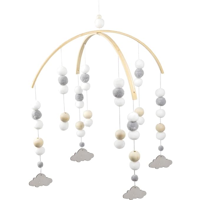 WAYUTO Neutral Handmade Felt Ball Ceiling Mobile - Gray Cloud