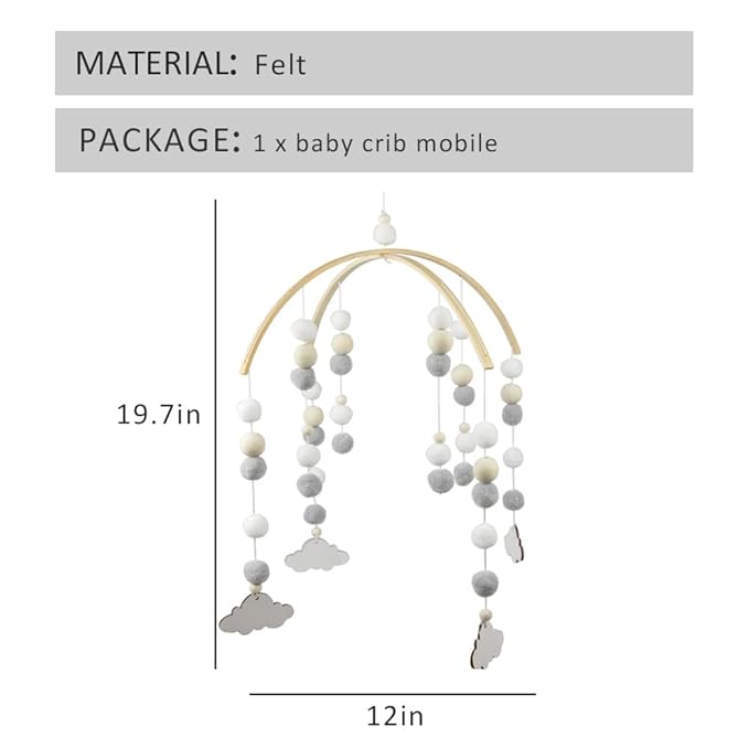 WAYUTO Neutral Handmade Felt Ball Ceiling Mobile - White Cloud