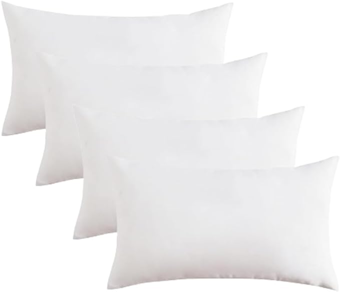 Covers & All Throw Pillow Inserts Only (Pack of 4, White) 65 GSM Non-Woven Fabric with 15D Silicon Fiber Filling, Durable Soft Universal uses for Home Decor Office Indoor Outdoor (Rectangle 16" x 24")