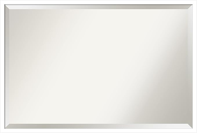 Amanti Art White Wall Mirror 25x37 Svelte White Rectangle Bathroom Mirror for Wall Decor Living Room, Large Modern Wood Frame, Hangs Horizonally and Vertically, Bathroom Decor, Beveled Edge