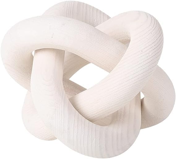 Wood Chain Link Decor-3 Link Wood Knot Decor Hand Carved Coffee Table Decor Farmhouse Rustic Shelf Decor Boho Modern Simplicity Decorative Objects for Living Room Bedroom Decorations (White)