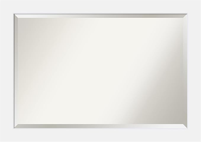 Amanti Art White Wall Mirror 29x41 Corvino White Rectangle Bathroom Mirror for Wall Decor Living Room, Large Modern Wood Frame, Hangs Horizonally and Vertically, Bathroom Decor, Beveled Edge