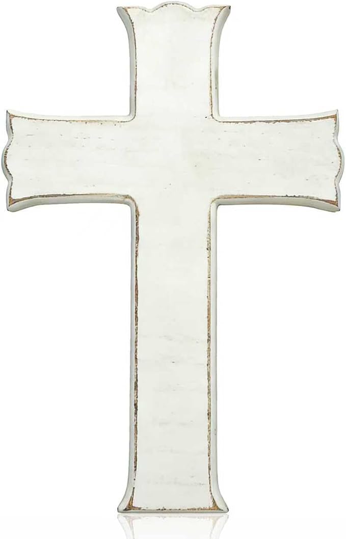 Bltgh White Wooden Cross Wall Decor, Religious Cross Gifts With Hook on Hanging Wall Or Table, Confirmation Cross Gift, Baptism Gifts, Rustic Home Church Room Crosses Décor, 10x6.5 IN