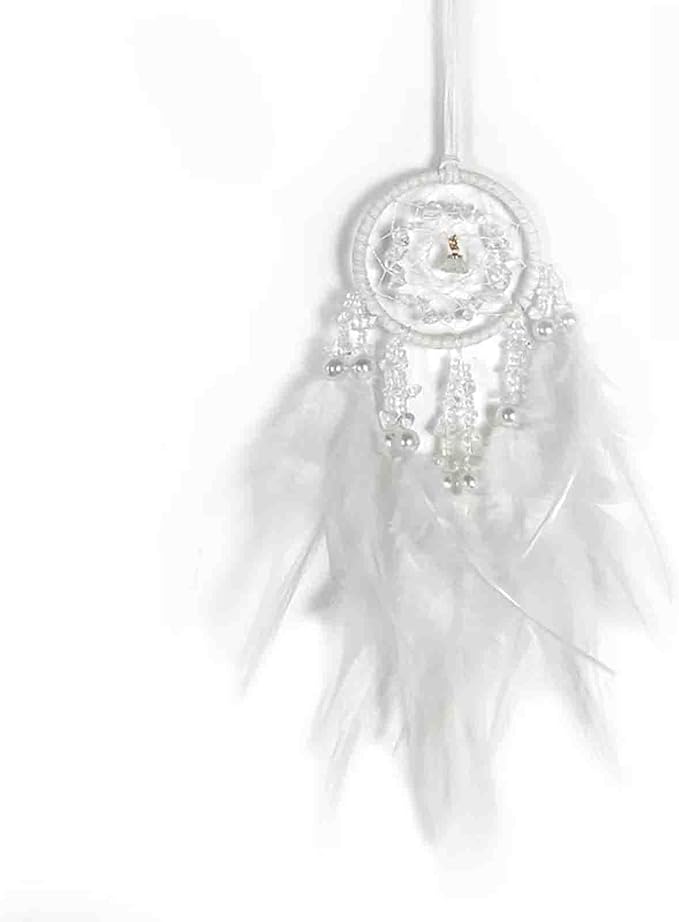 Car Dream Catcher, Rearview Mirror Accessory, Lucky Ornament, White