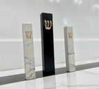 A&S Mezuzot Quartz Mezuzah Case with Engraved Shin Design Easy Peel and Stick Judaica Door Mezuza (Black + GOLD, 8 Inches)