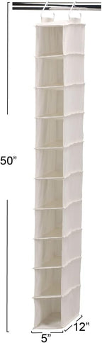 Household Essentials 311322 Hanging Shoe Storage Organizer for Closets |10 Pocket Shelves | Natural Canvas