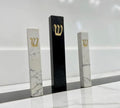 A&S Mezuzot Quartz Mezuzah Case with Engraved Shin Design Easy Peel and Stick Judaica Door Mezuza (Black + GOLD, 6 Inches)