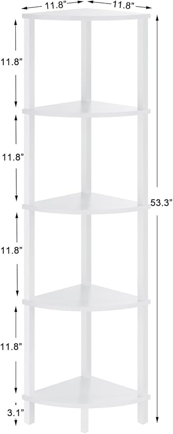 VIMBER Corner Shelf, 5-Tier Corner Bookshelf, Industrial Corner Ladder Shelf, Modern Display Shelf for Living Room, Bedroom, Kitchen, Home Office, White UJSJ001W