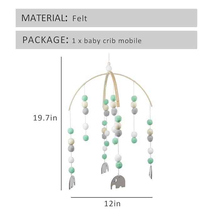WAYUTO Neutral Handmade Felt Ball Ceiling Mobile - Green Elephant