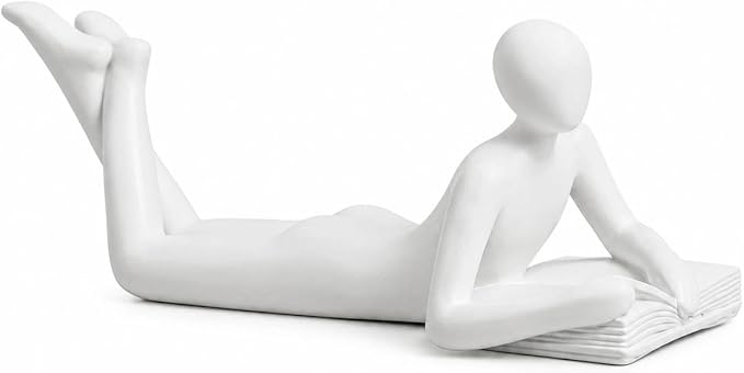 White Reading Statue Style A, Abstract Reader Figurine, Resin Book Decor for Bookshelf, Coffee Table, Desk Shelf Decor, Gift for Book Lovers